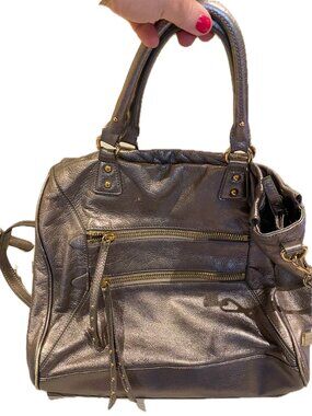Steven by Steve Madden Silver Tote with striped interior